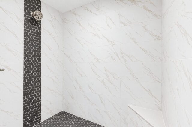 Luxury Walk-In Shower with Marble Tile | Columbia City Custom Home